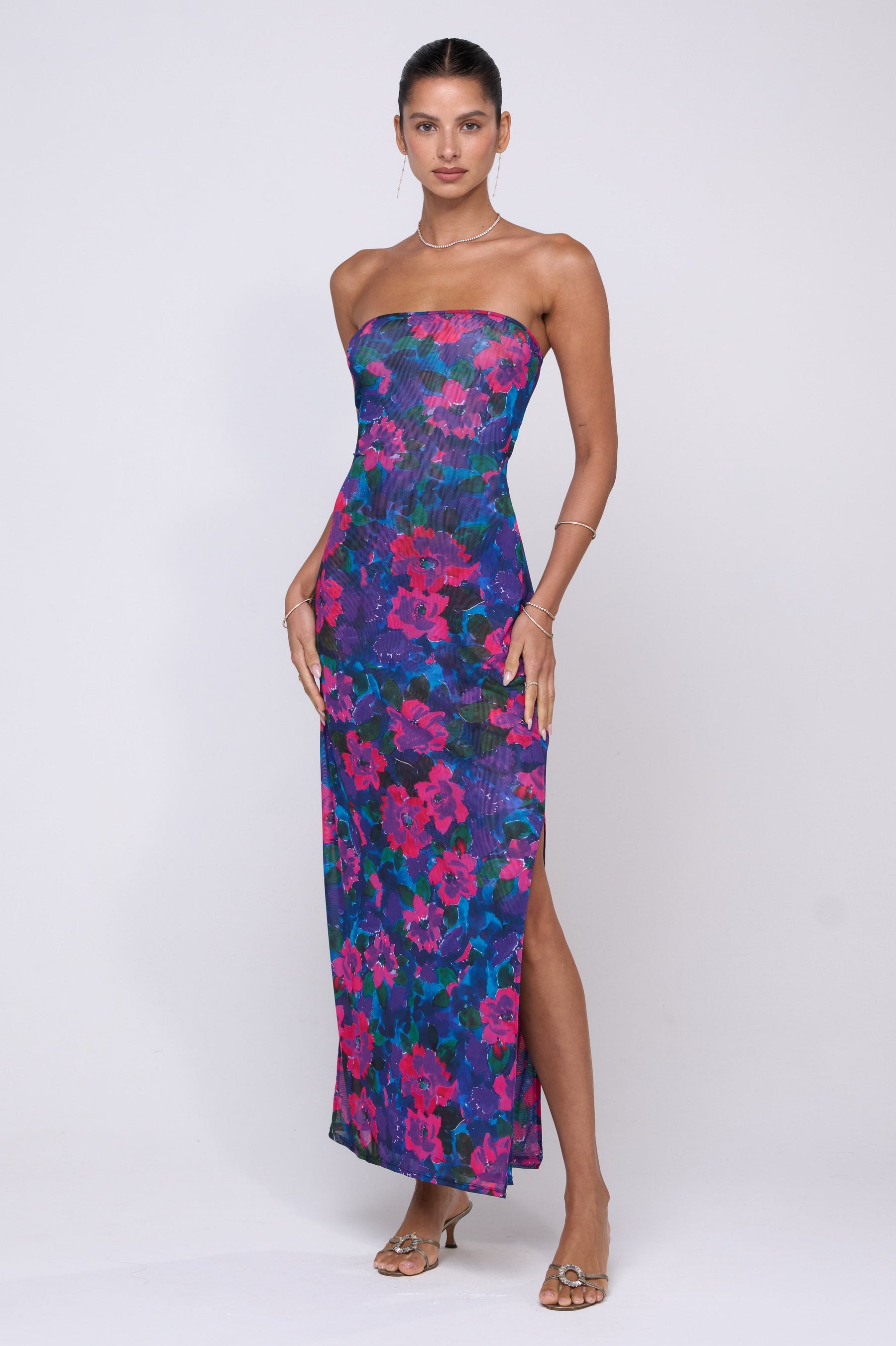 This is an image of Demi Mesh Dress in Lanai - RESA featuring a model wearing the dress