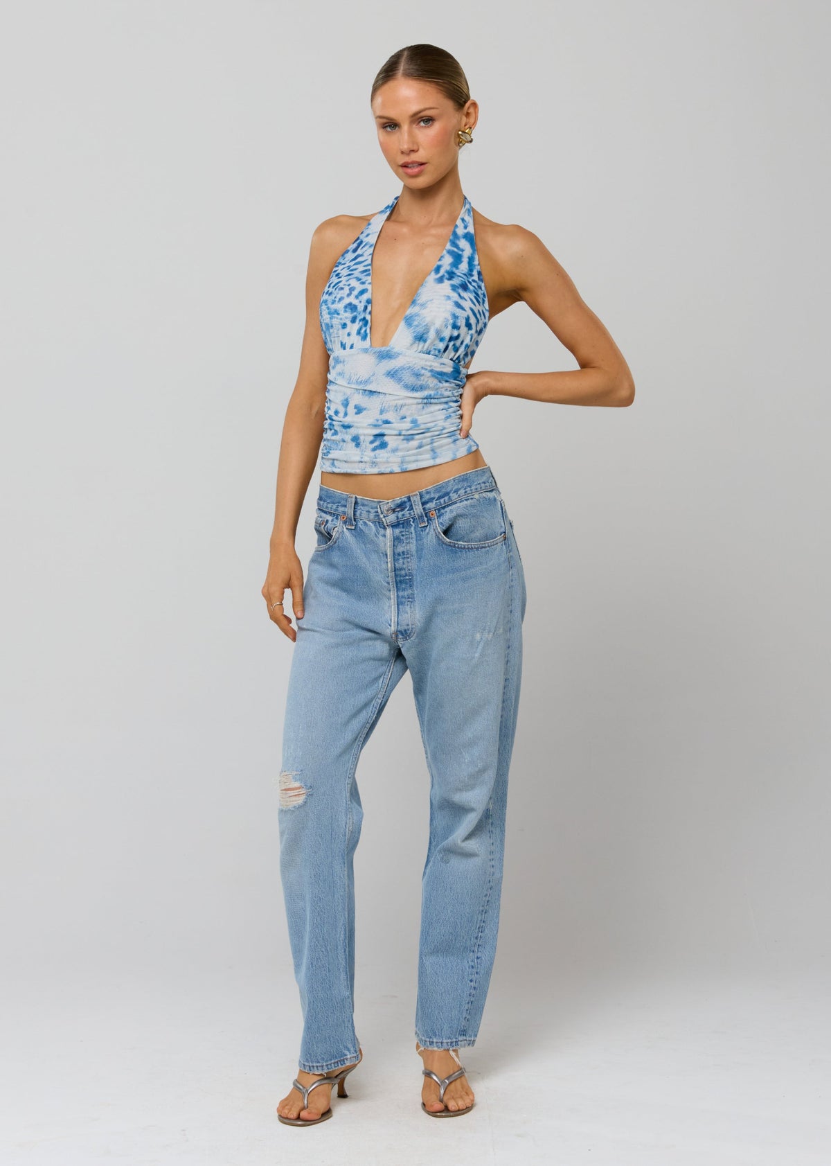 This is an image of Dena Top in Neve - RESA featuring a model wearing the dress