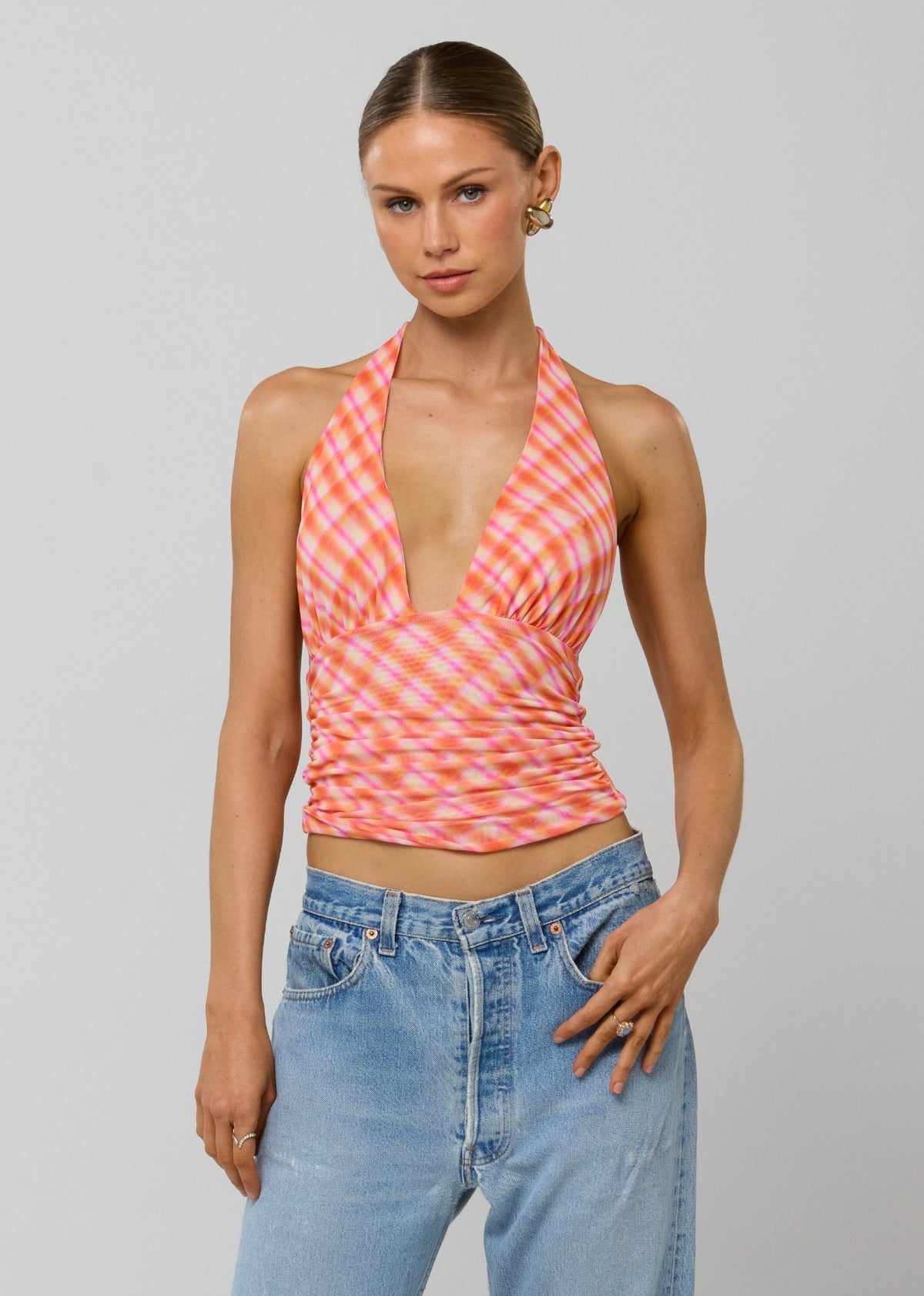 This is an image of Dena Top in Sorbet - RESA featuring a model wearing the dress