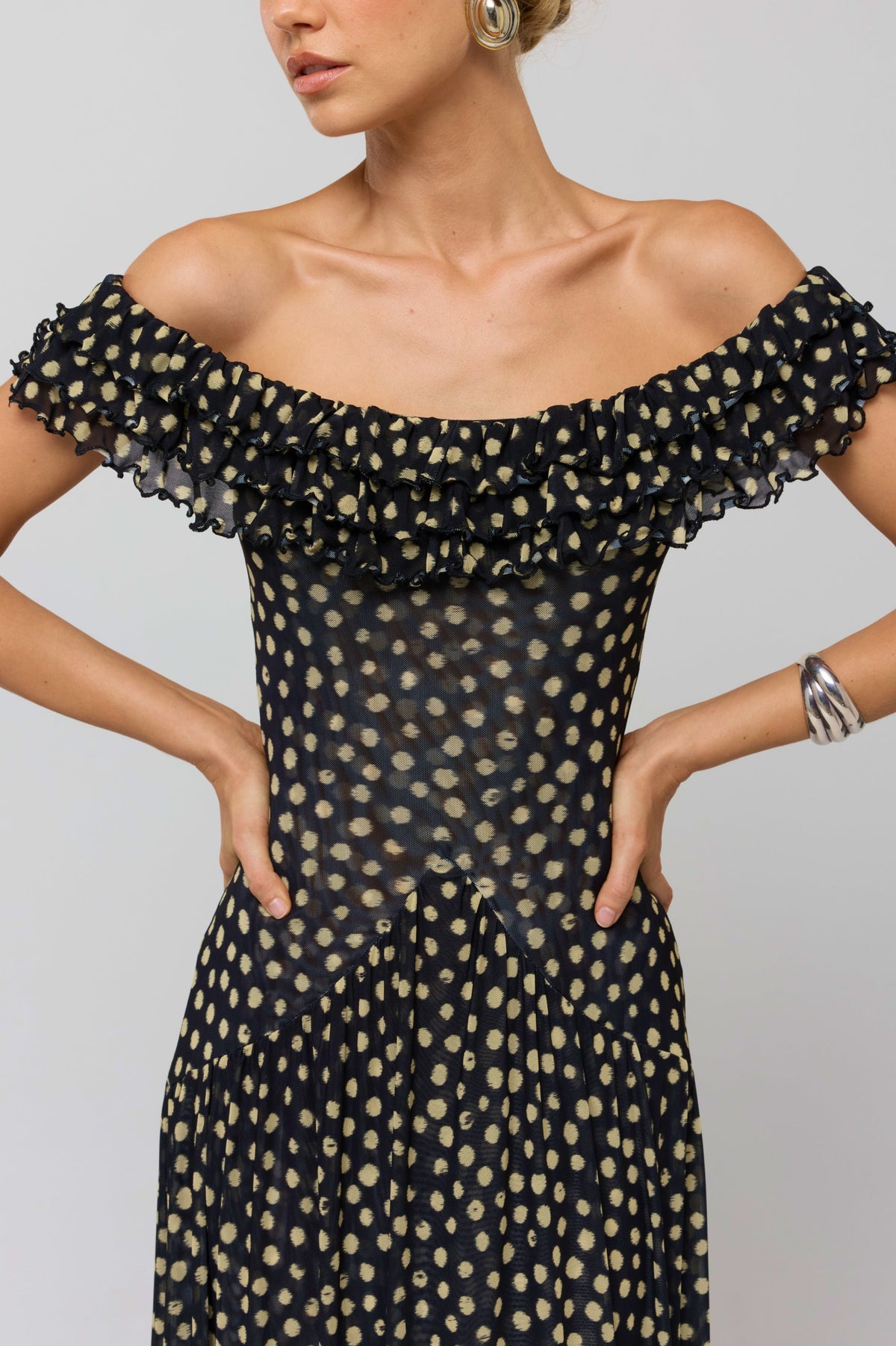 This is an image of Dolly Dress in Celeste - RESA featuring a model wearing the dress