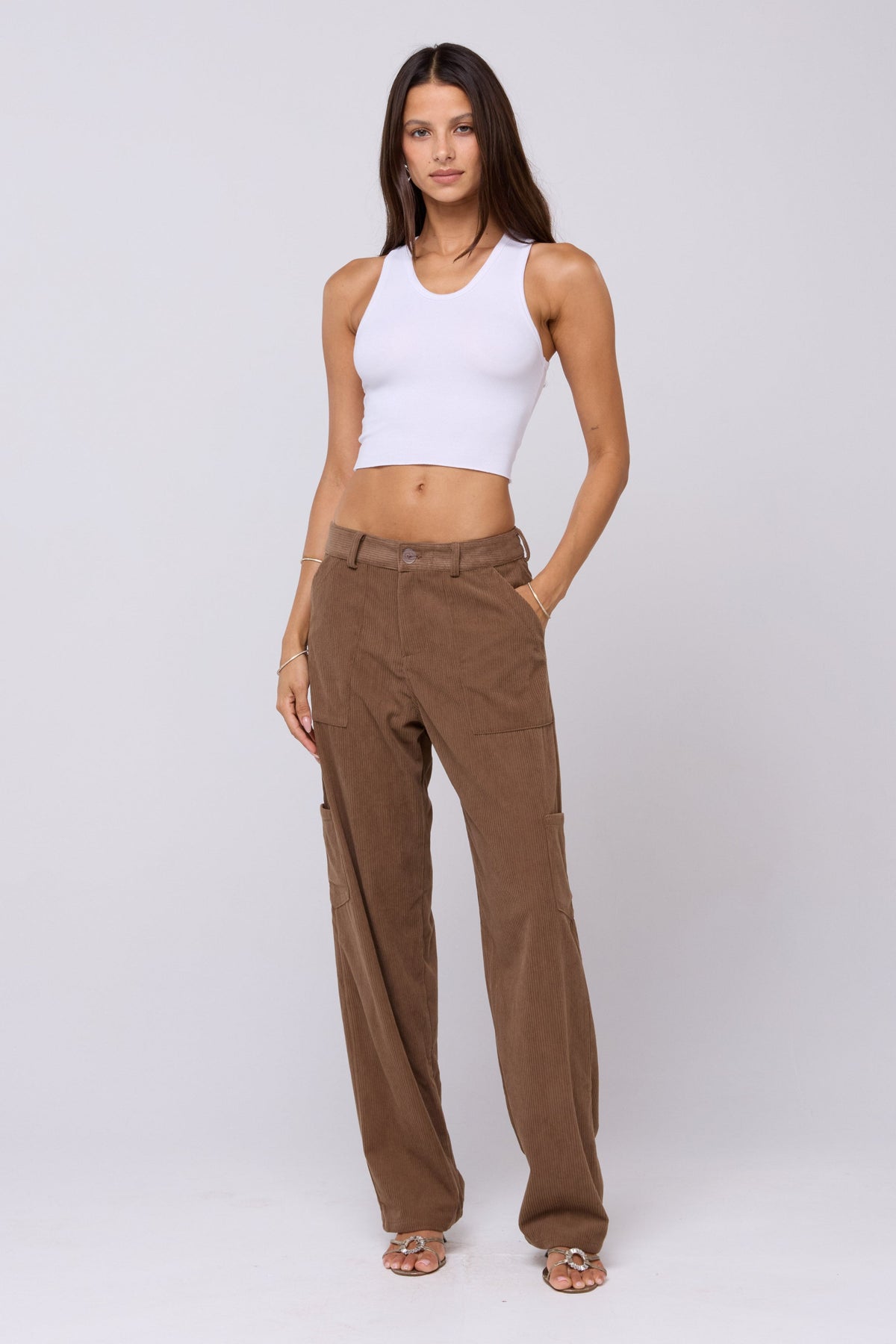 This is an image of Elsa Cargo Pant in Espresso - RESA featuring a model wearing the dress