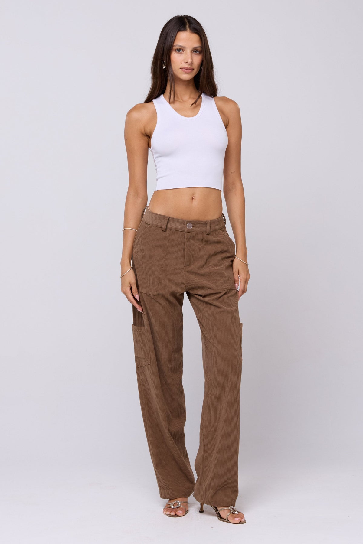 This is an image of Elsa Cargo Pant in Espresso - RESA featuring a model wearing the dress