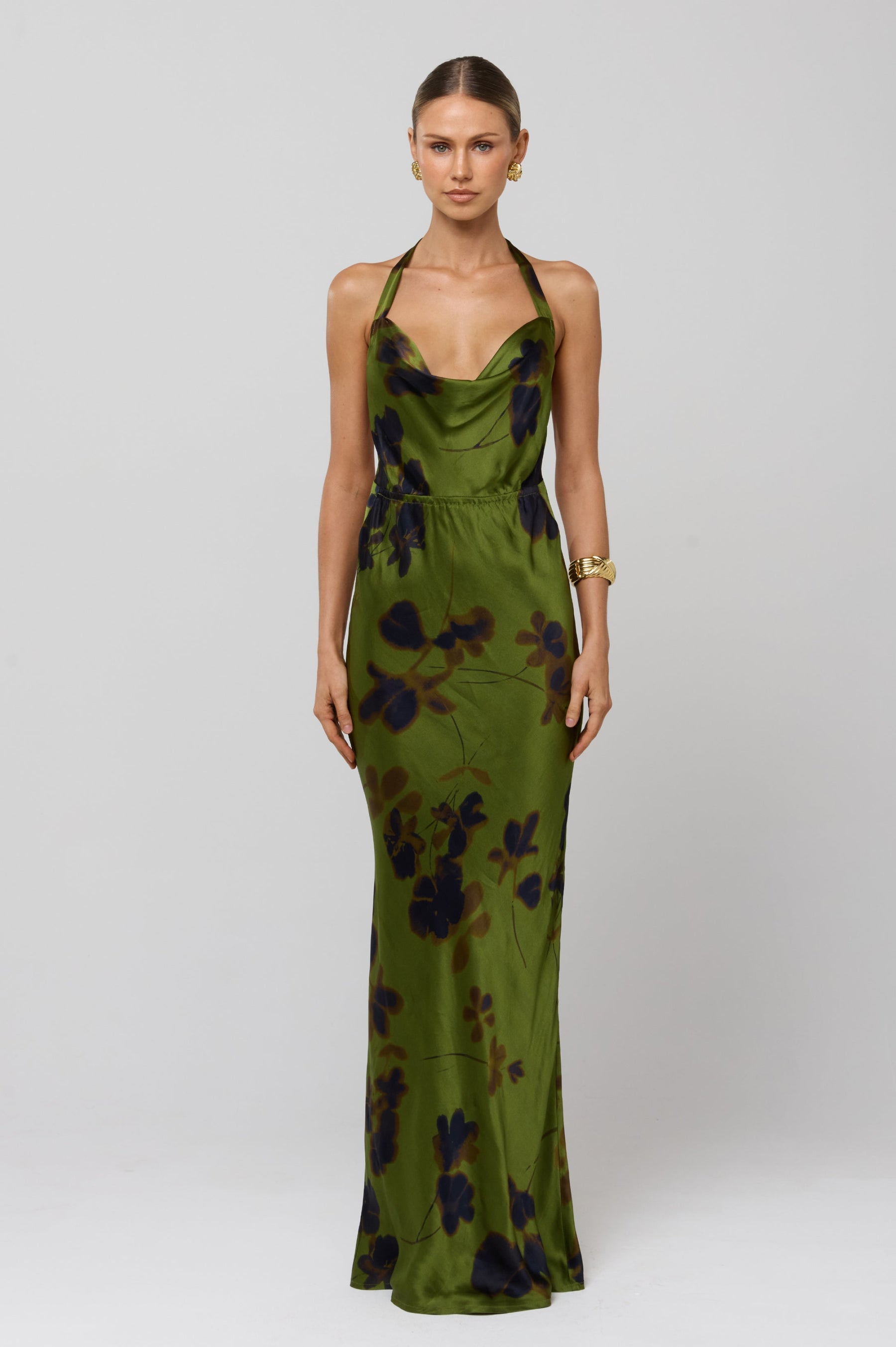 This is an image of Fiona Dress in Evergreen - RESA featuring a model wearing the dress