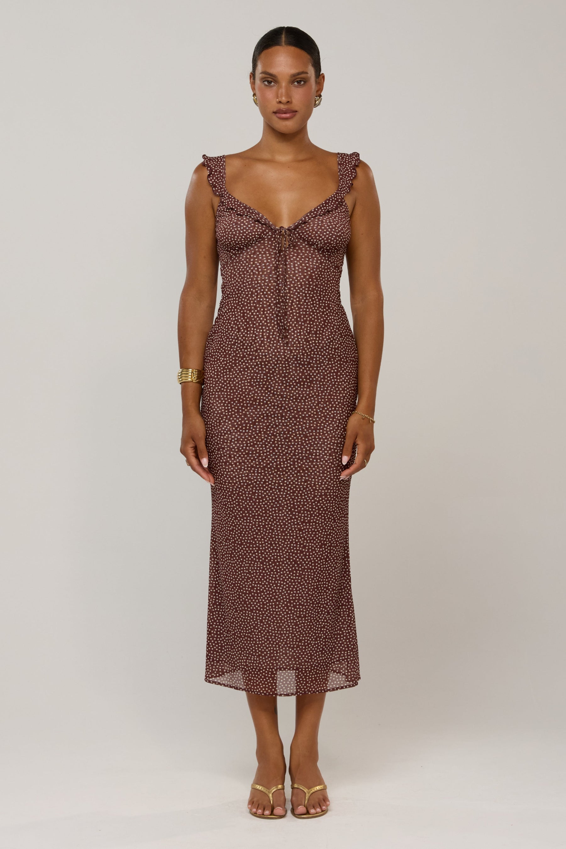 This is an image of Goldie in Coco Vanilla - RESA featuring a model wearing the dress