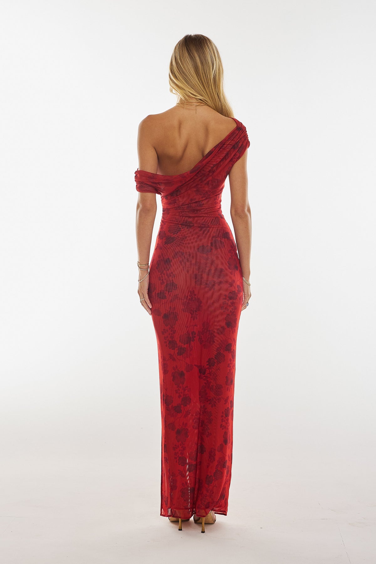 This is an image of Gwen Dress in Red Currant - RESA featuring a model wearing the dress