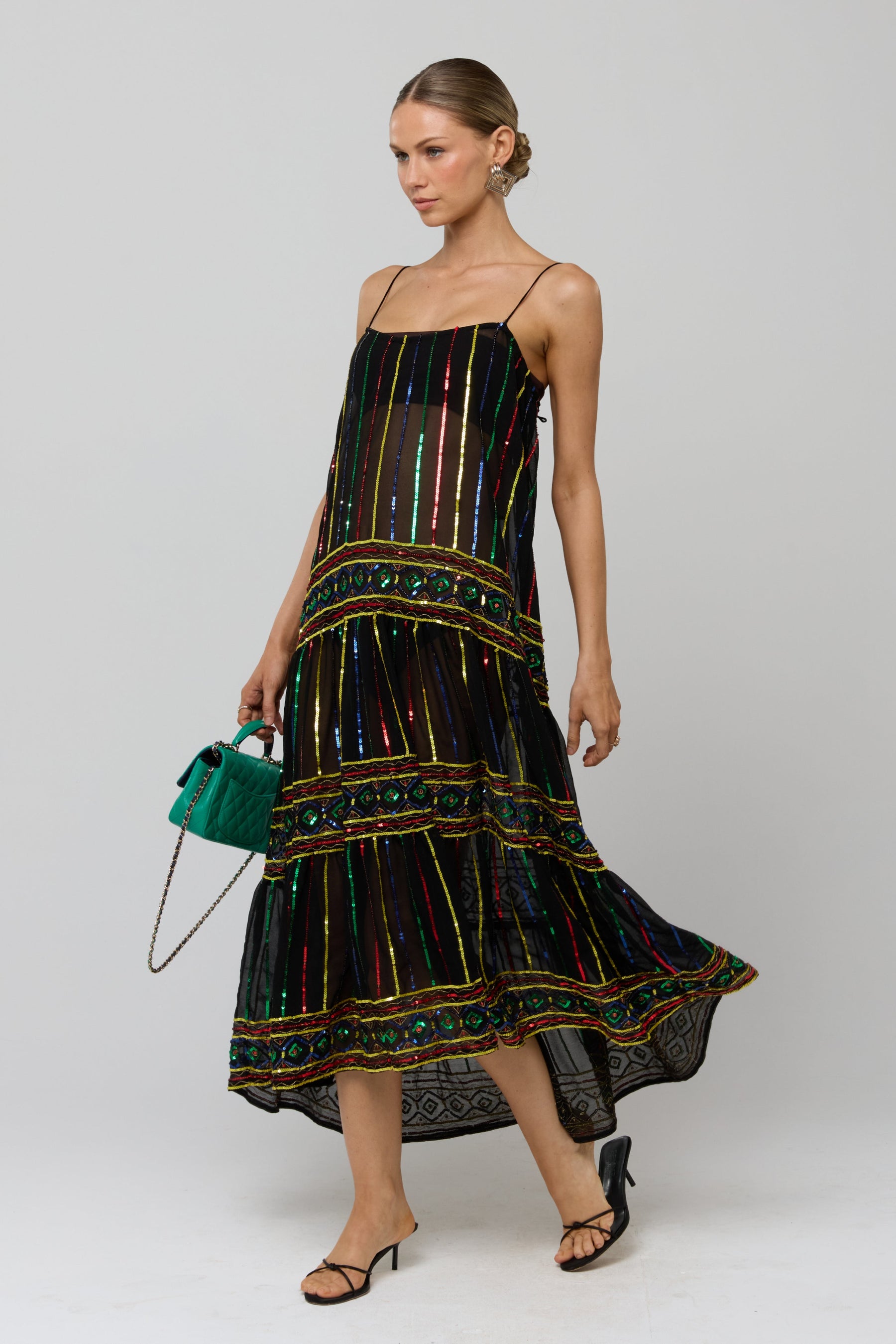 This is an image of Hudson Dress in Multi Color - RESA featuring a model wearing the dress