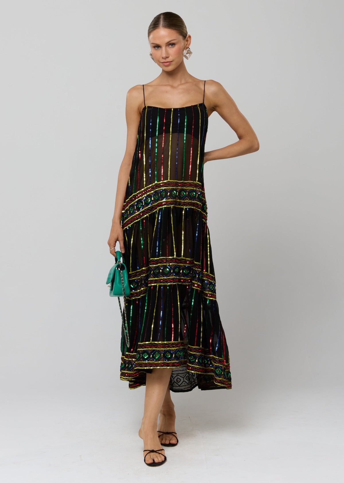 This is an image of Hudson Dress in Multi Color - RESA featuring a model wearing the dress