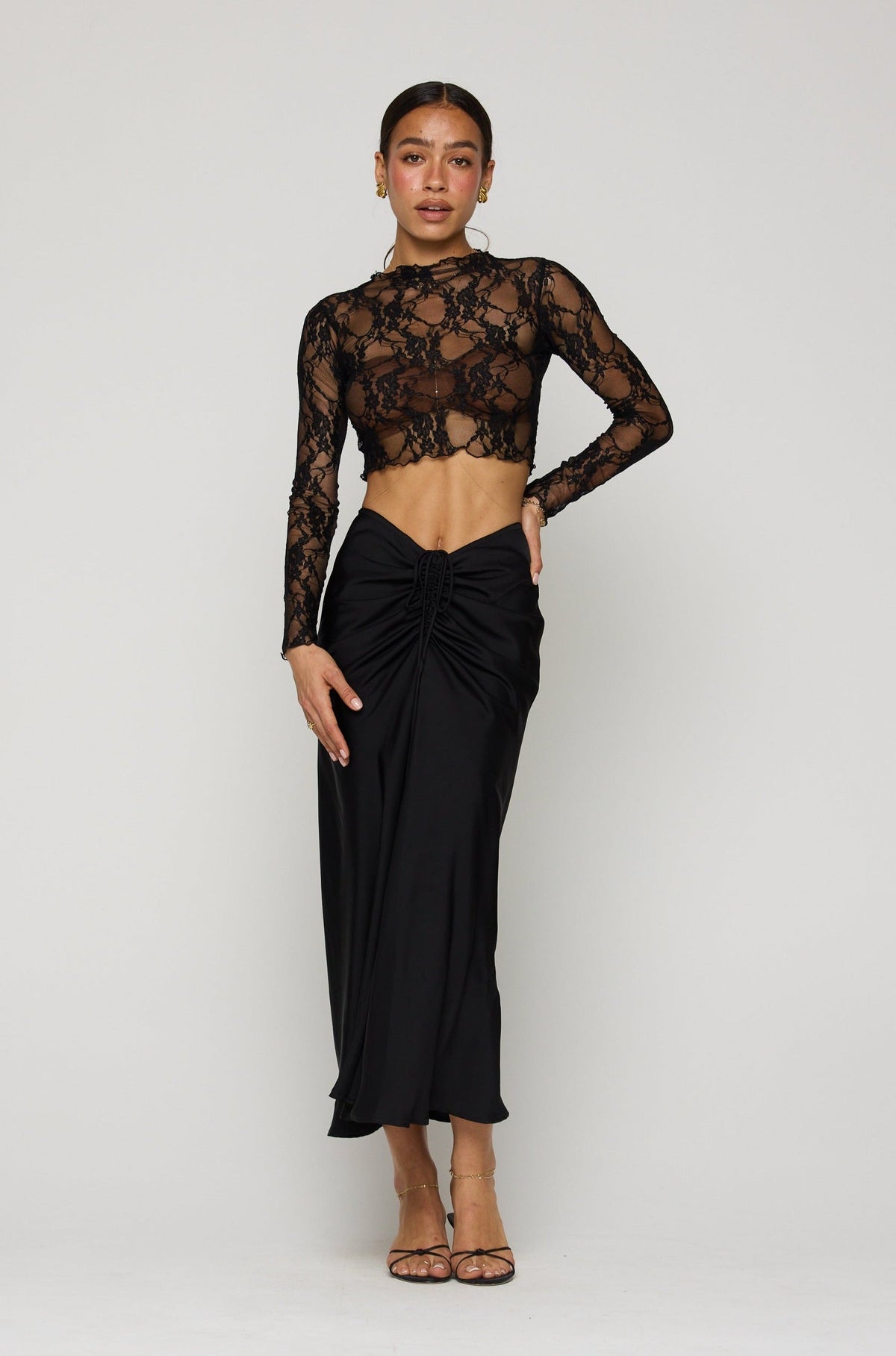 black lace crop top dress Black Lace Crop Top: Polka Dot Tulle Long Sleeve Evening Top