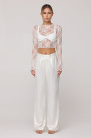 This is an image of Ida Lace Top in White - RESA featuring a model wearing the dress