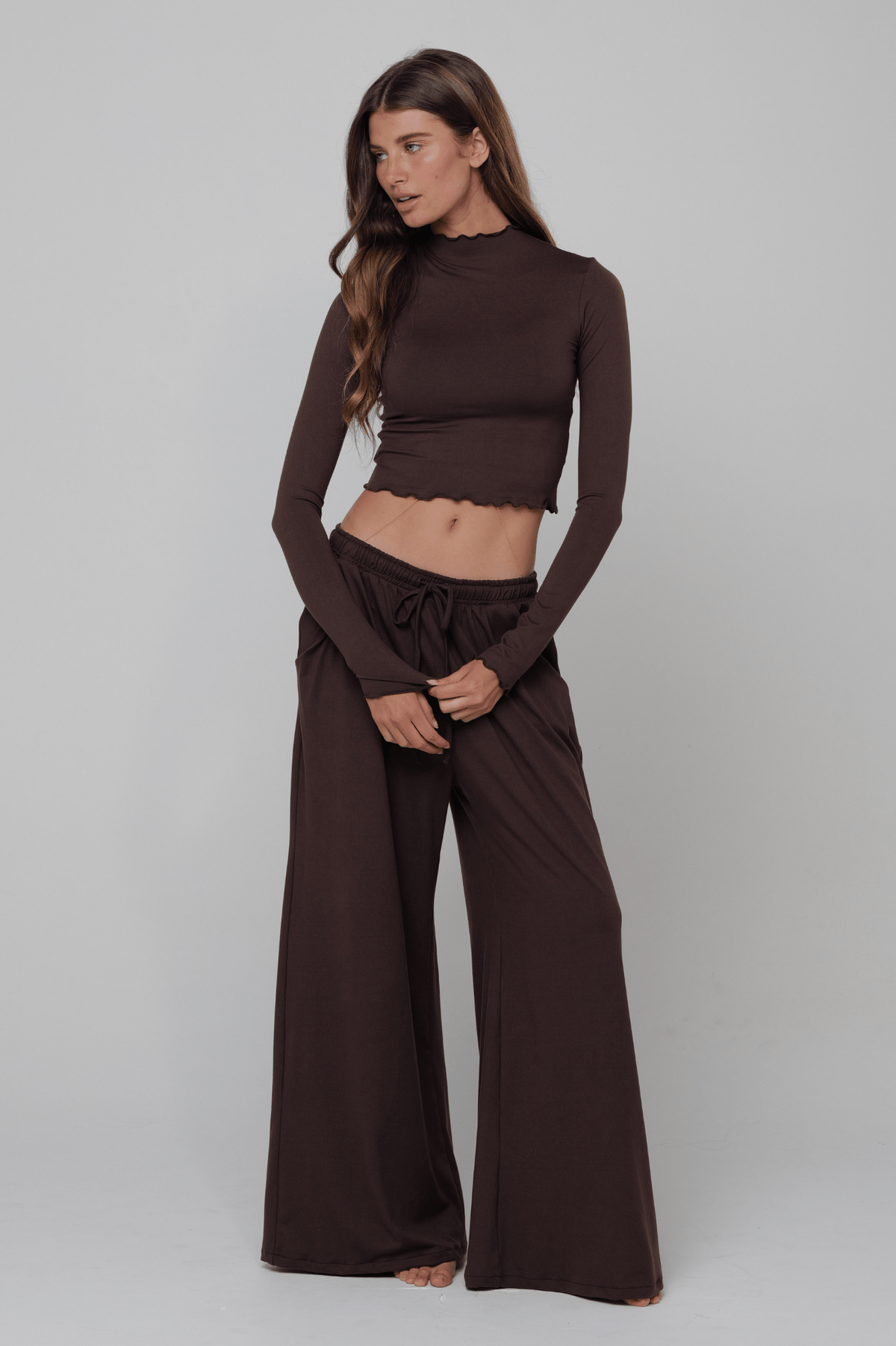 This is an image of Ida Top Second Skin in Cacao - RESA featuring a model wearing the dress
