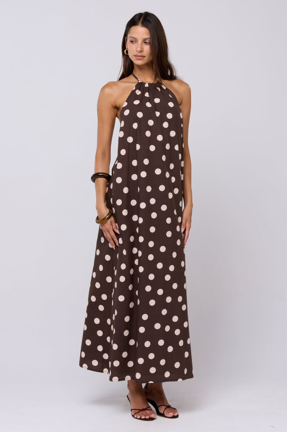 polo halter dress Iris in Measurements from size XS Ivory Round Neck Bodycon ssWoodTone:Medium Wood Sash:Ivory