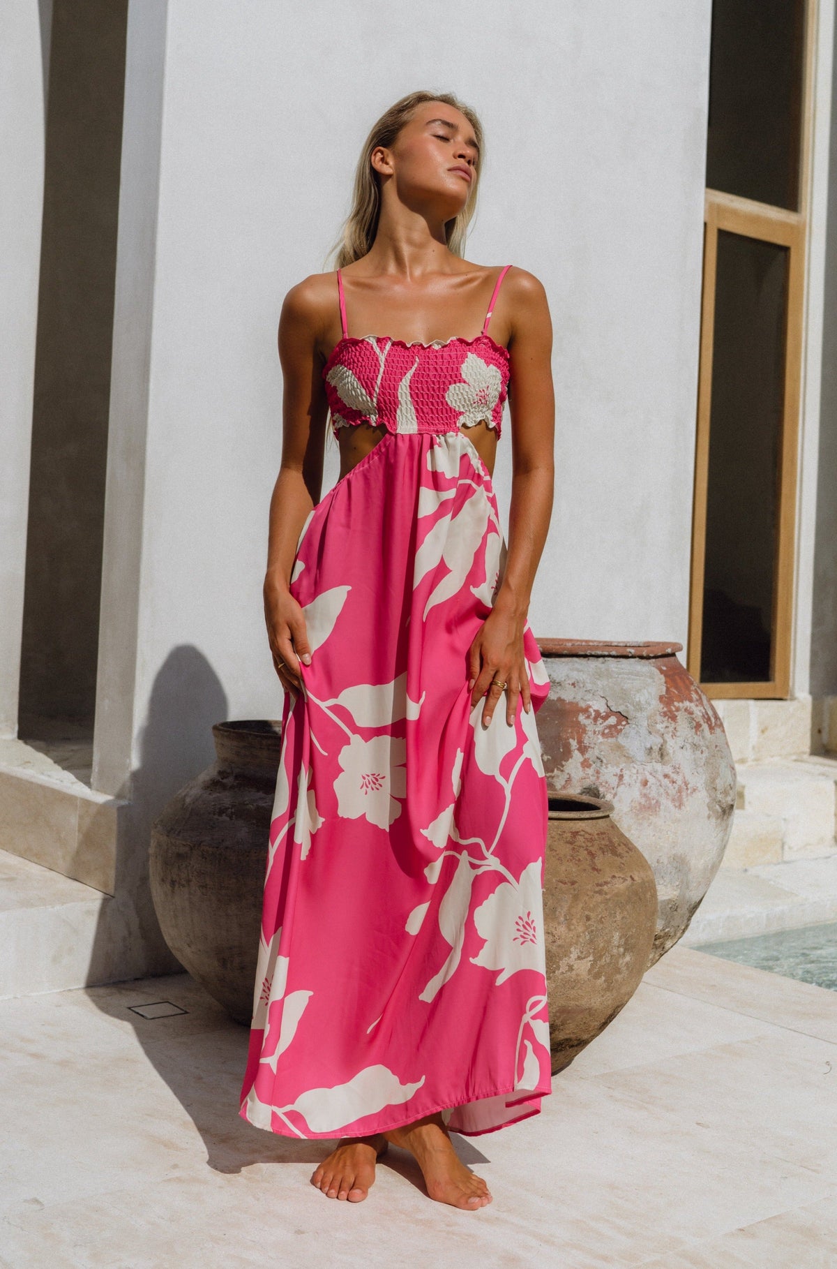 This is an image of Jordan Maxi in Zinnia - RESA featuring a model wearing the dress