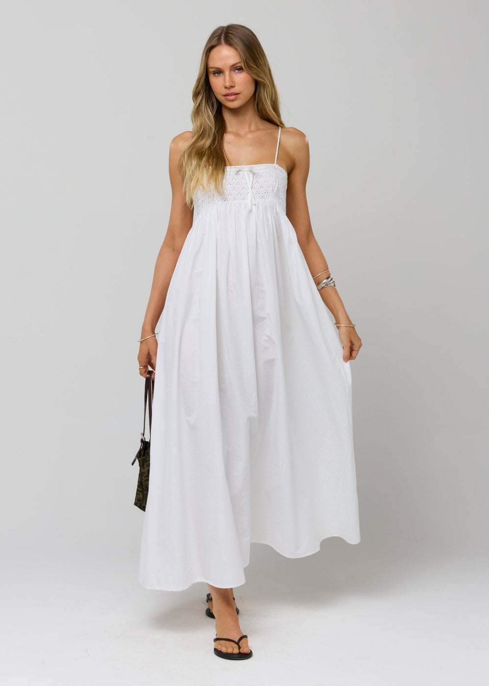 line and dot kira maxi dress in White Eyelet M / White Eyelet 5171511 across neckline with delicate Ribbed Mini Sweater Dress Size:6.5 E