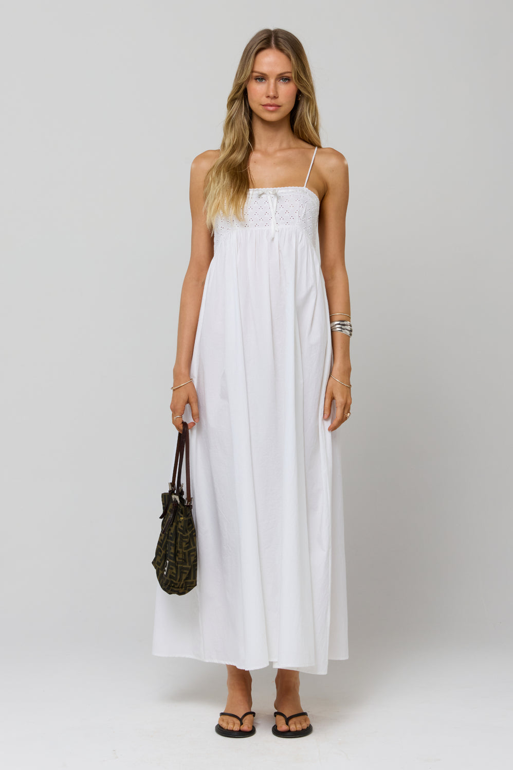 kira maxi dress in White Eyelet M / White Eyelet Designed with a flattering Lu's Chic Women's Skirted extended:277878 Size:M (height: 165 or more)