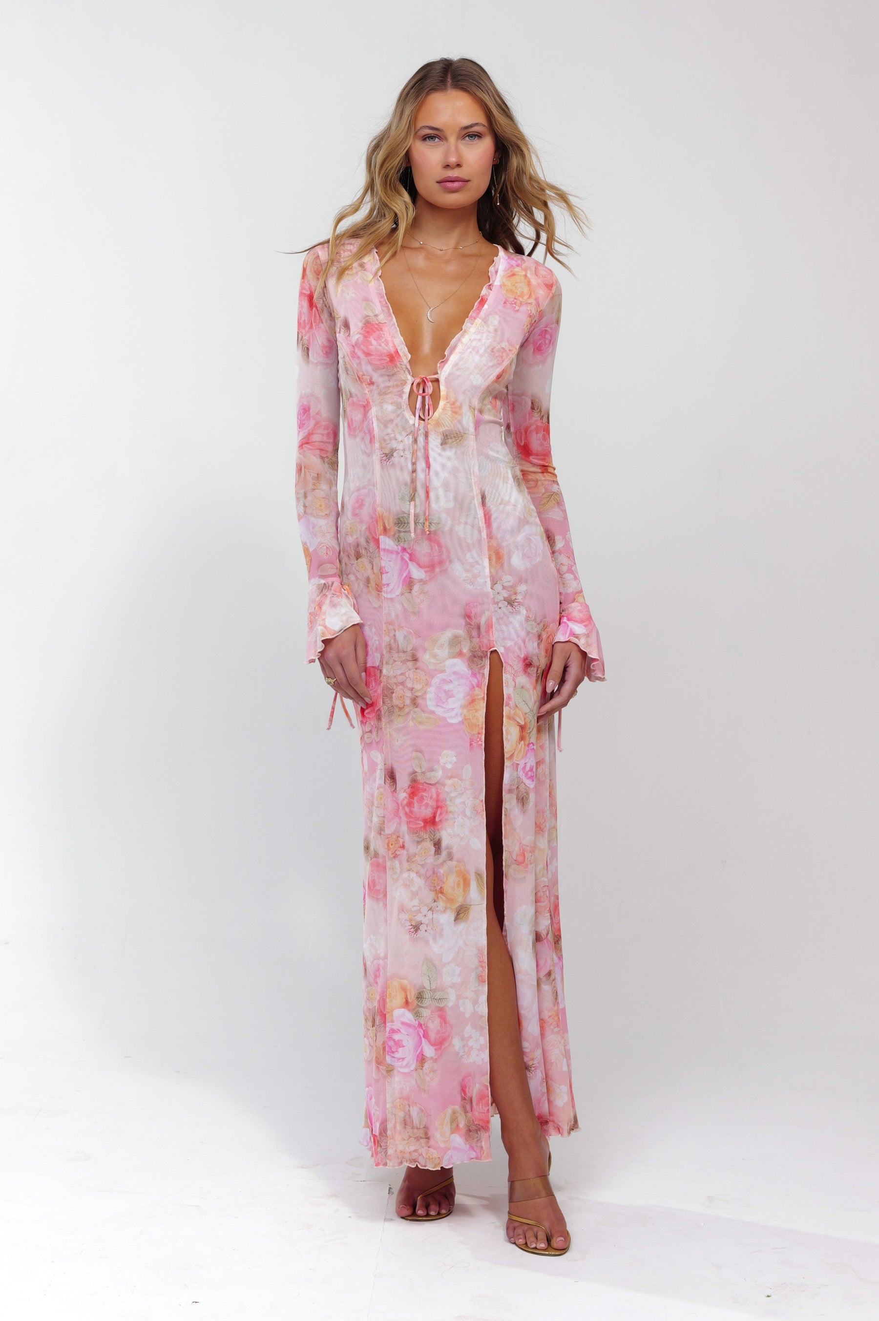 This is an image of Lennon Maxi in Aspen - RESA featuring a model wearing the dress