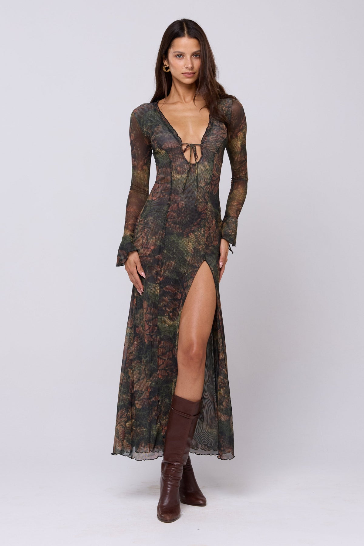 This is an image of Lennon Maxi in Autumn - RESA featuring a model wearing the dress