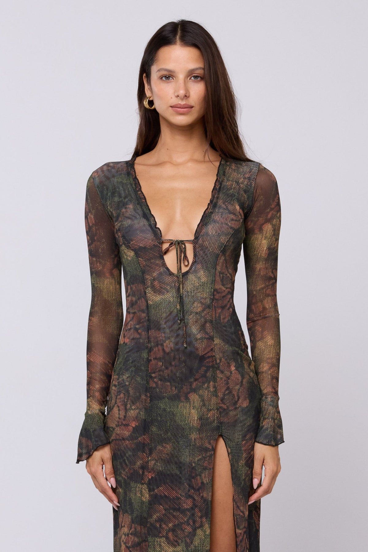 This is an image of Lennon Maxi in Autumn - RESA featuring a model wearing the dress