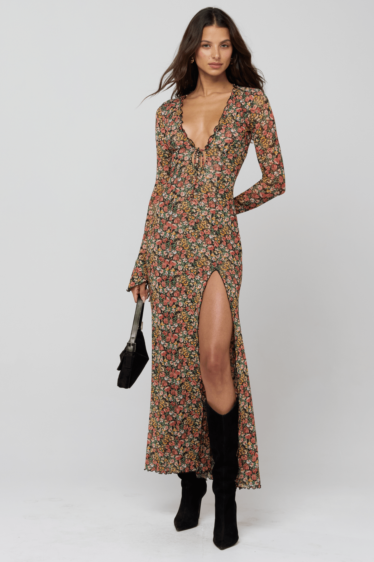 This is an image of Lennon Maxi in Fig - RESA featuring a model wearing the dress