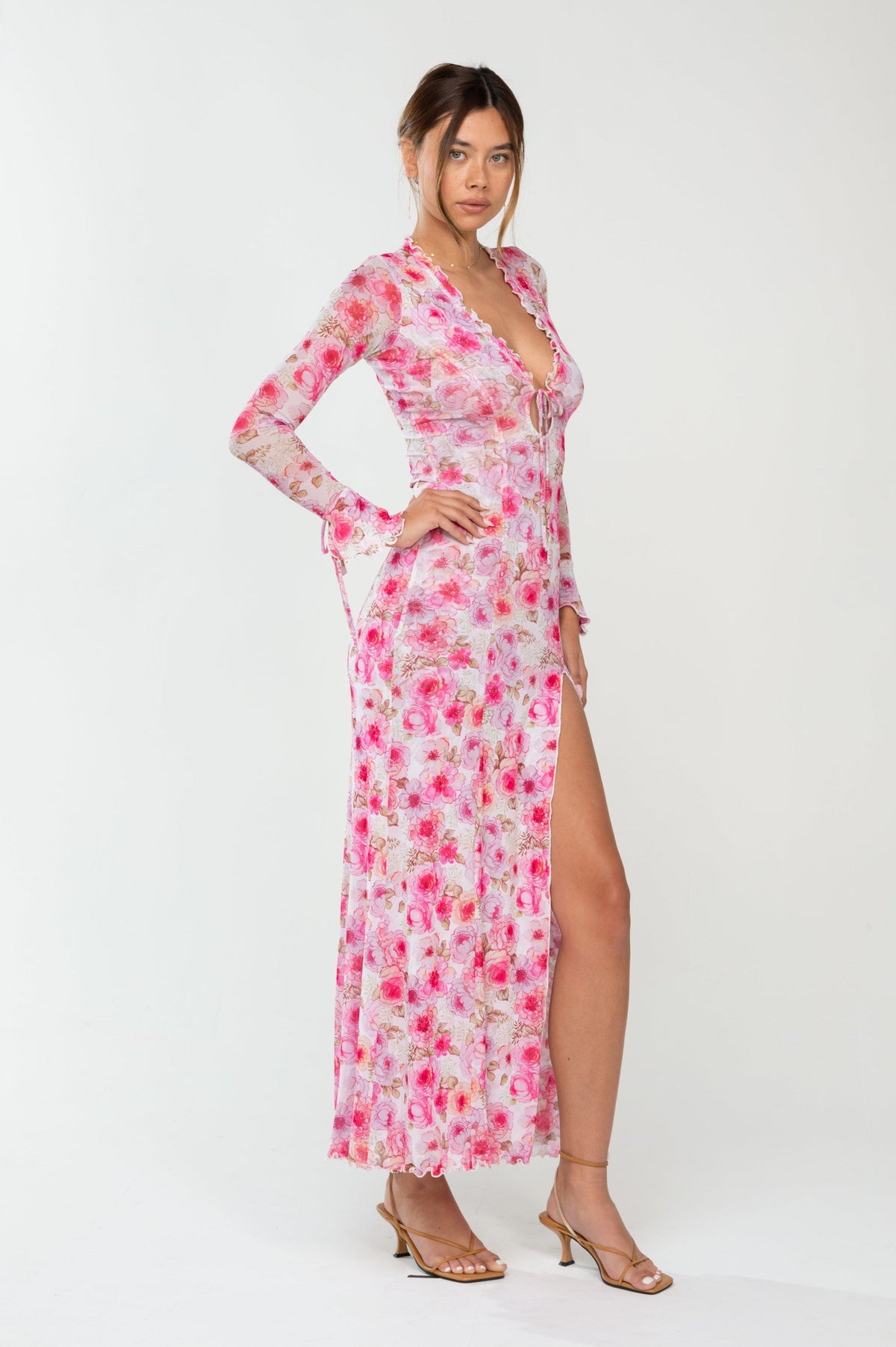 This is an image of Lennon Maxi in Petal - RESA featuring a model wearing the dress