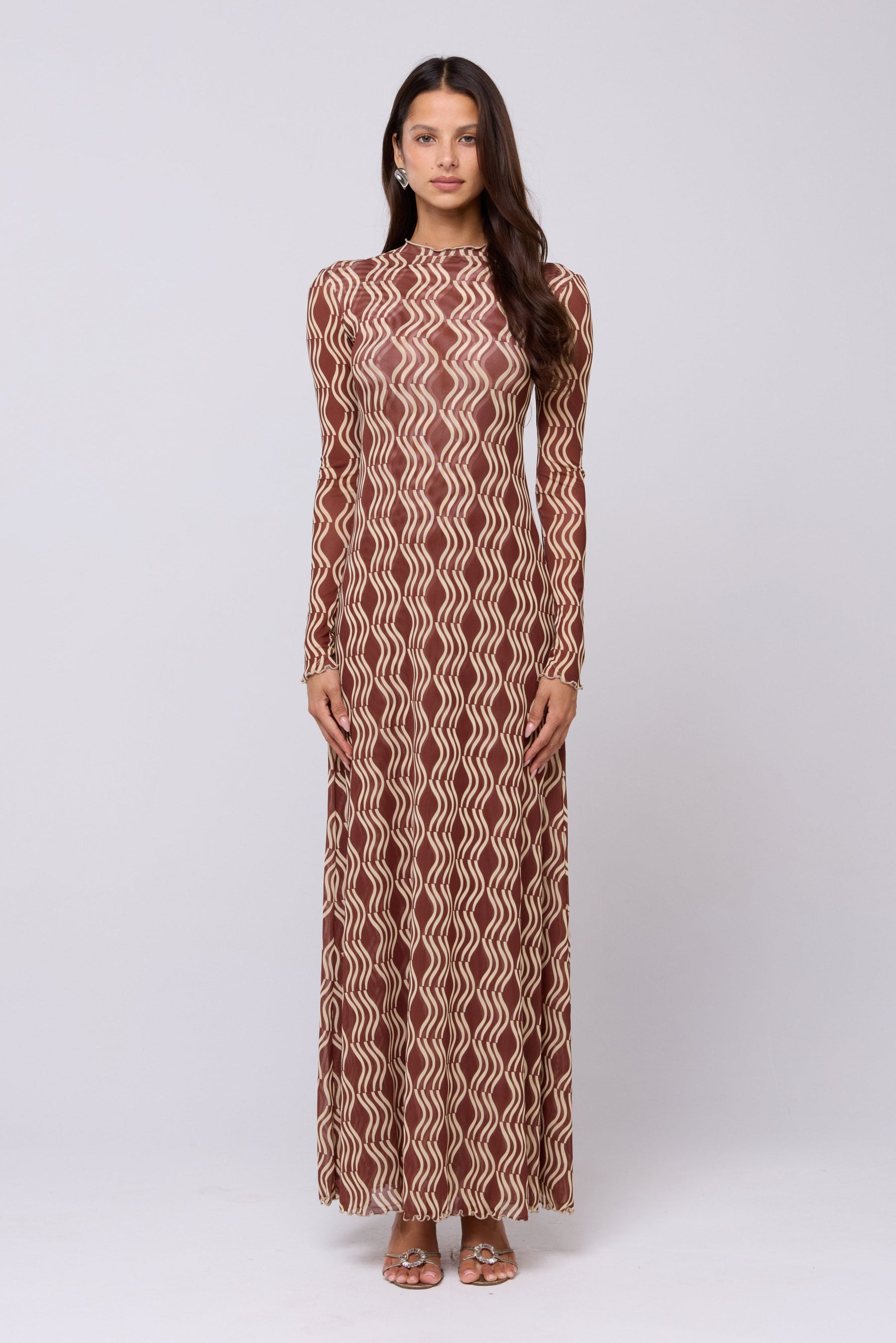 This is an image of Lyon Dress in Coco - RESA featuring a model wearing the dress