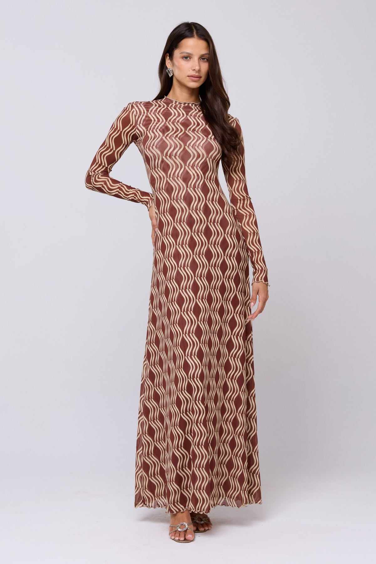 This is an image of Lyon Dress in Coco - RESA featuring a model wearing the dress