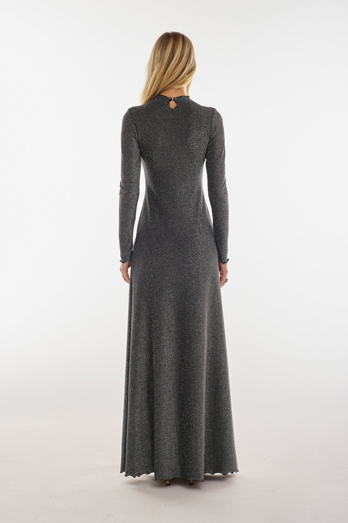 This is an image of Lyon Dress in Graphite - RESA featuring a model wearing the dress