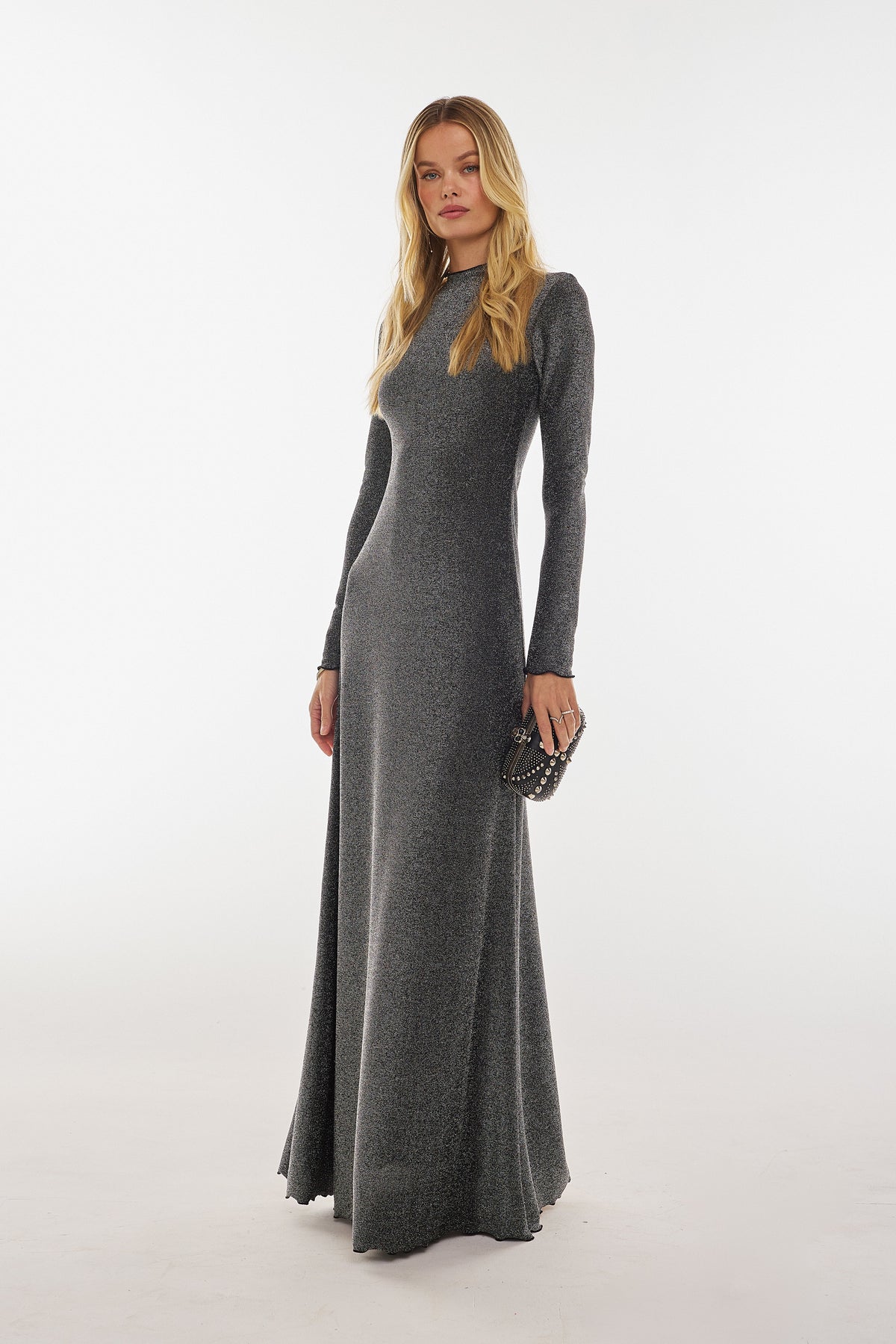 This is an image of Lyon Dress in Graphite - RESA featuring a model wearing the dress