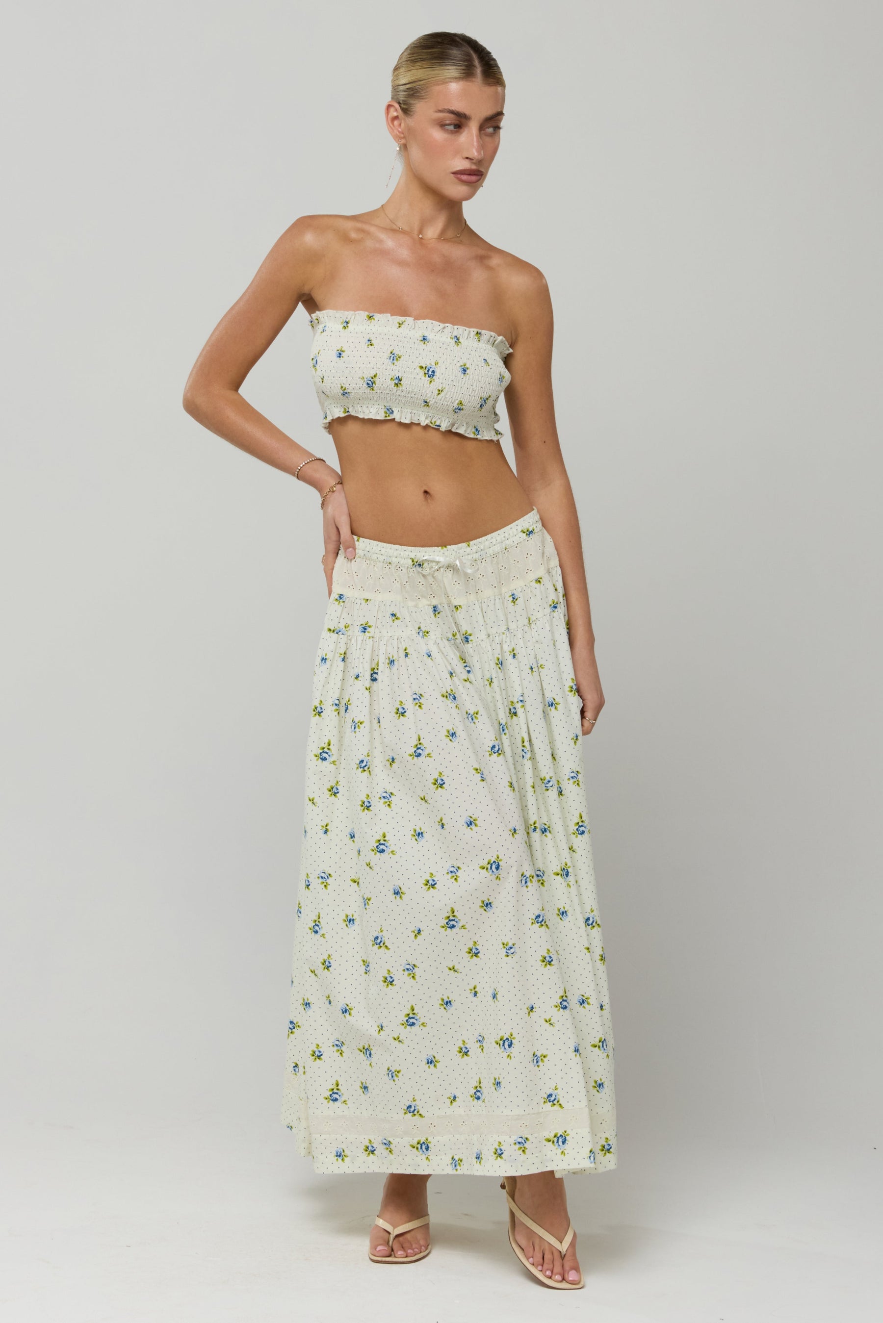 This is an image of Lyssa Set in Cotton Bluebell - RESA featuring a model wearing the dress