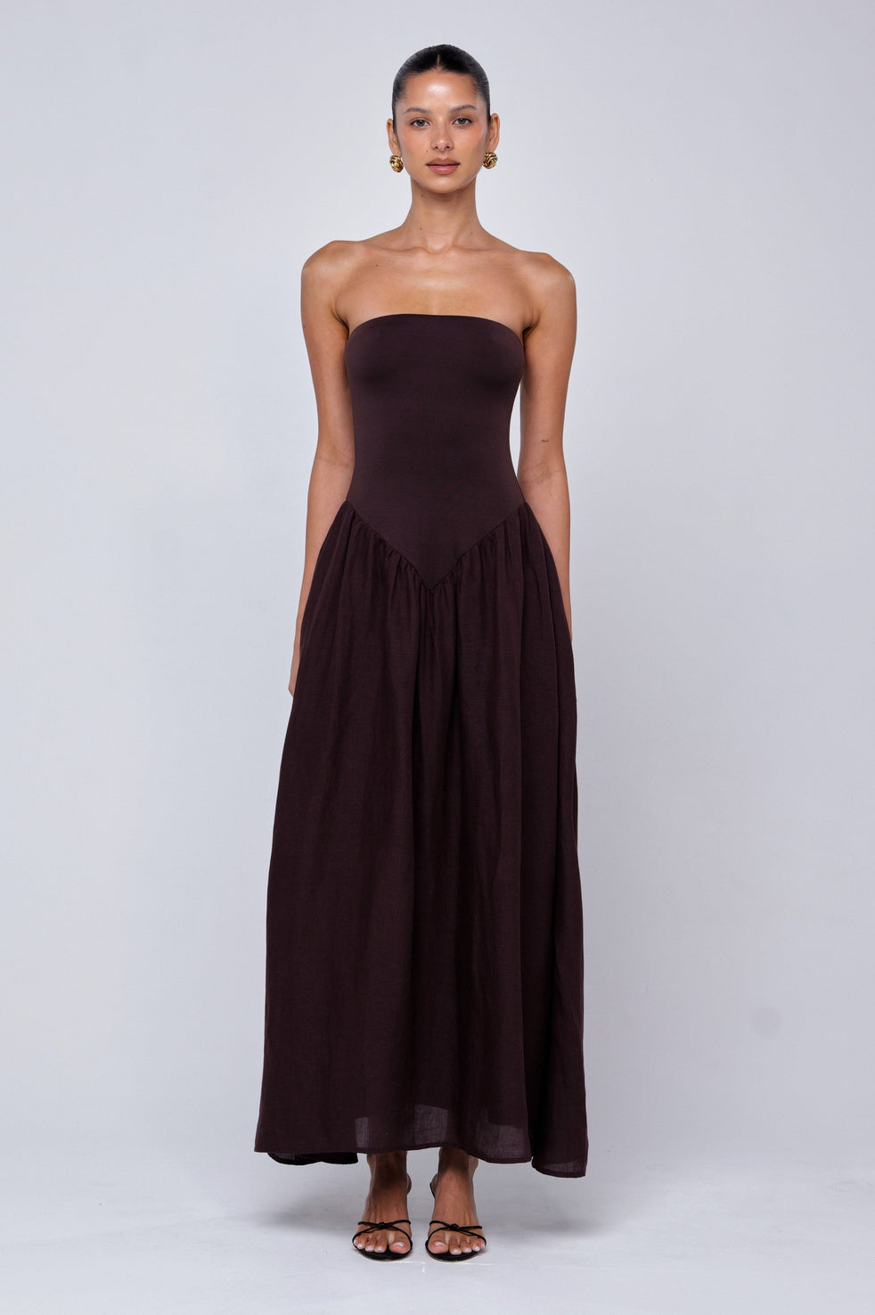 Mackenzie Dress in Brown Linen RESA Mackenzie Dress in Brown Linen RESA