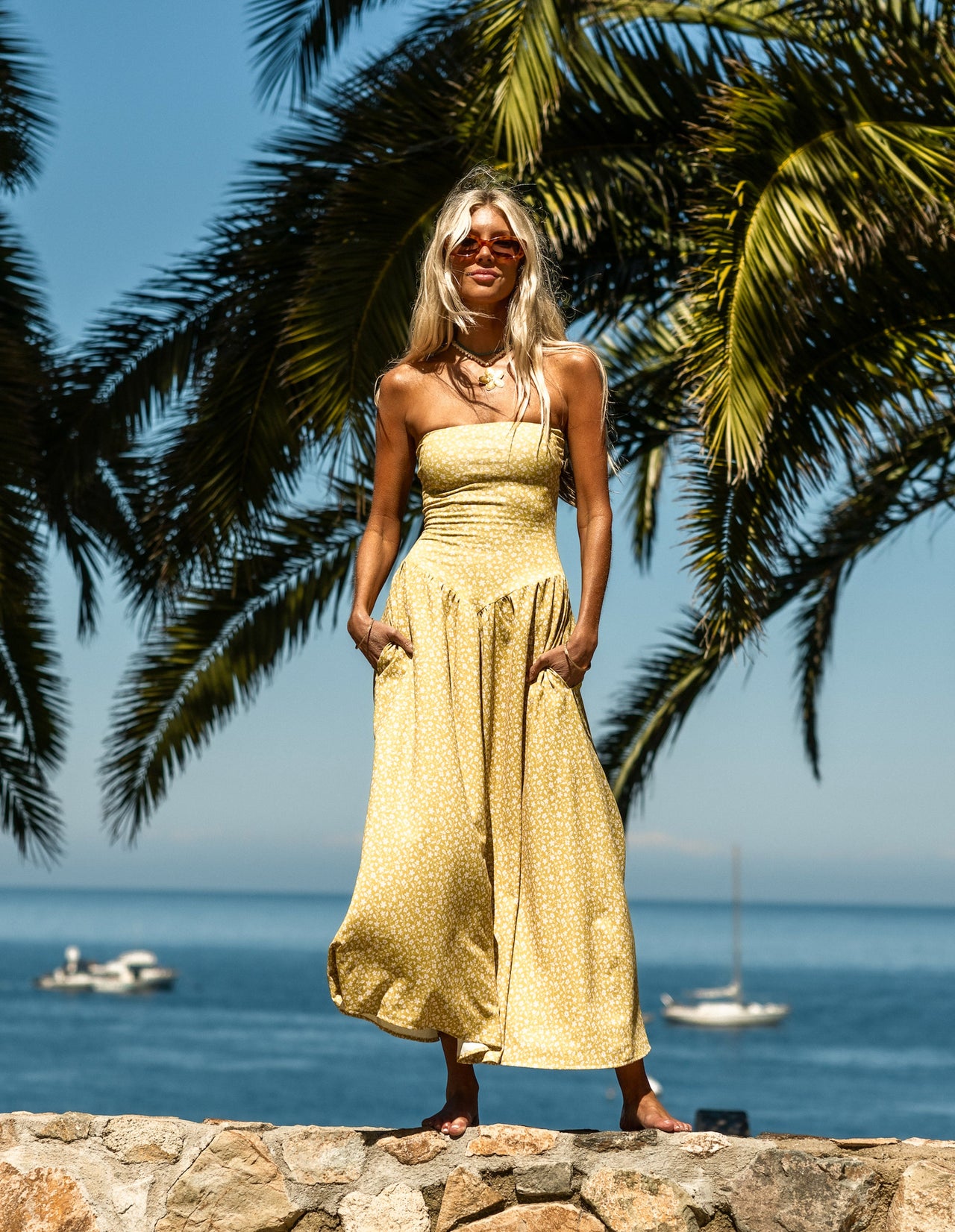 This is an image of Mackenzie Dress in Newport - RESA featuring a model wearing the dress