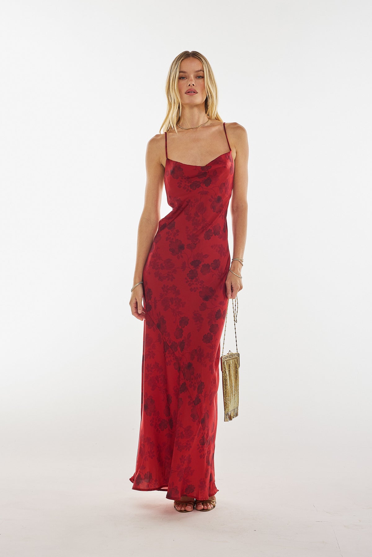 This is an image of Margot Maxi in Red Currant - RESA featuring a model wearing the dress