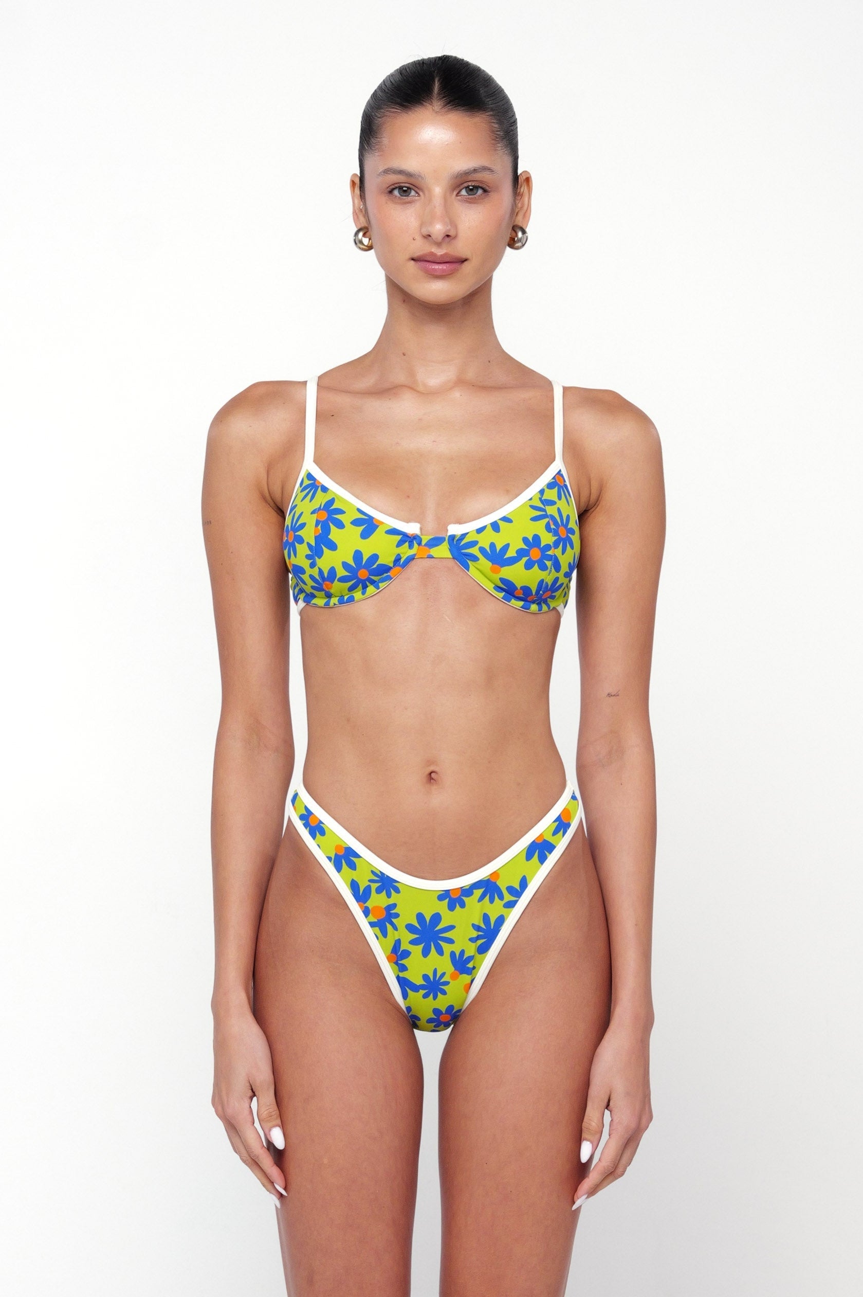 This is an image of Matty Bikini Top in Daisy - RESA featuring a model wearing the dress