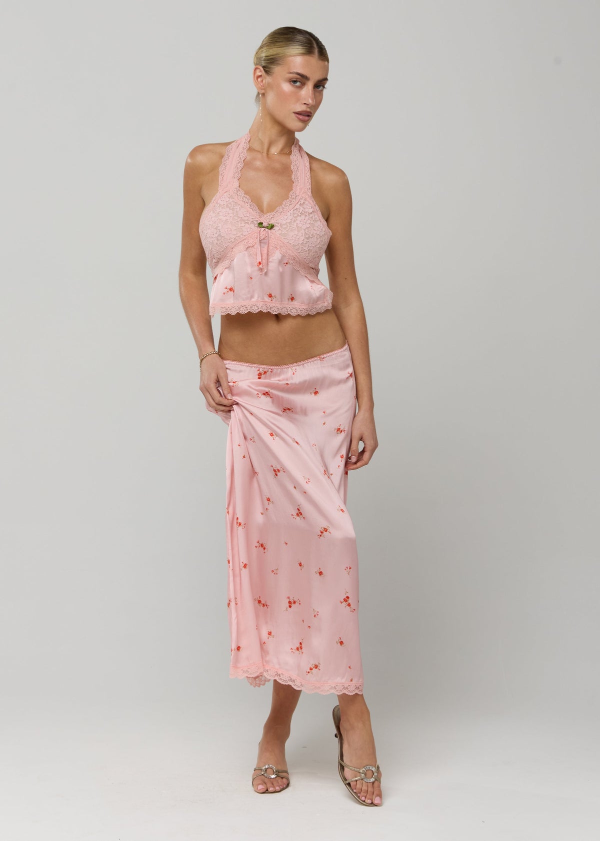 This is an image of Maxwell Skirt in Sweet Pea - RESA featuring a model wearing the dress