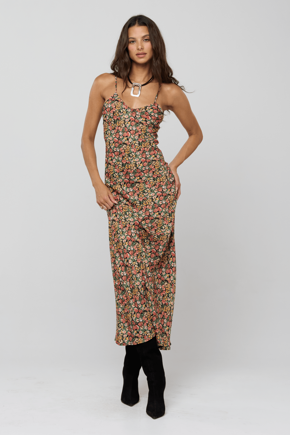 This is an image of Micah Dress in Fig - RESA featuring a model wearing the dress