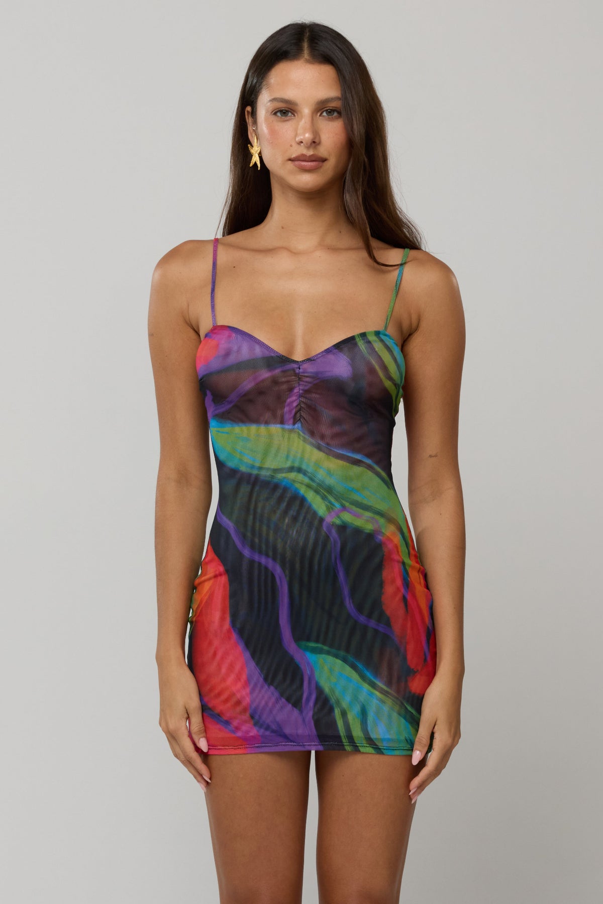 This is an image of Micro Mini dress in Mai Tai - RESA featuring a model wearing the dress