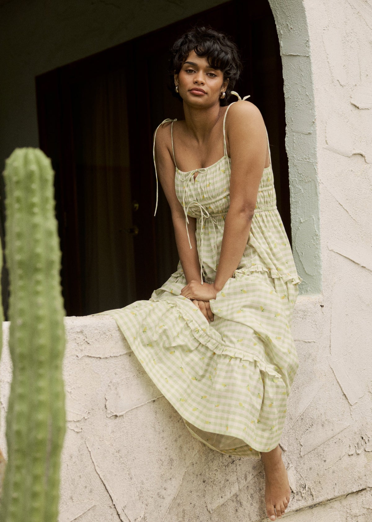 This is an image of Olivia Dress in Cotton Zest - RESA featuring a model wearing the dress