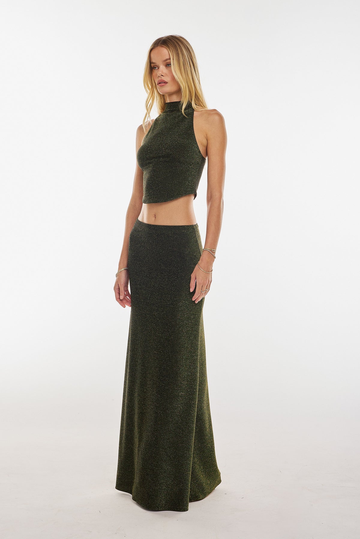 This is an image of Sarah Skirt in Peridot - RESA featuring a model wearing the dress