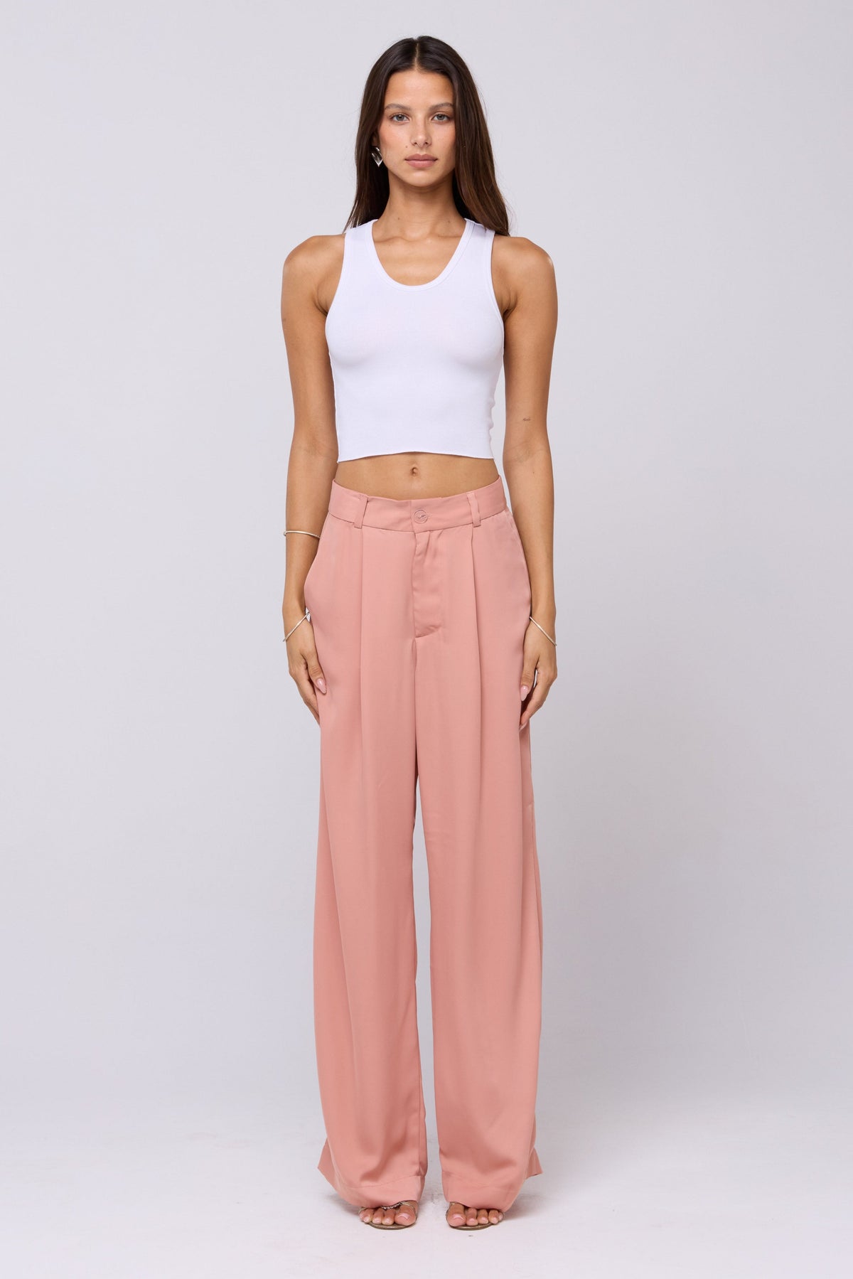 This is an image of Sasha Trouser in Blush - RESA featuring a model wearing the dress