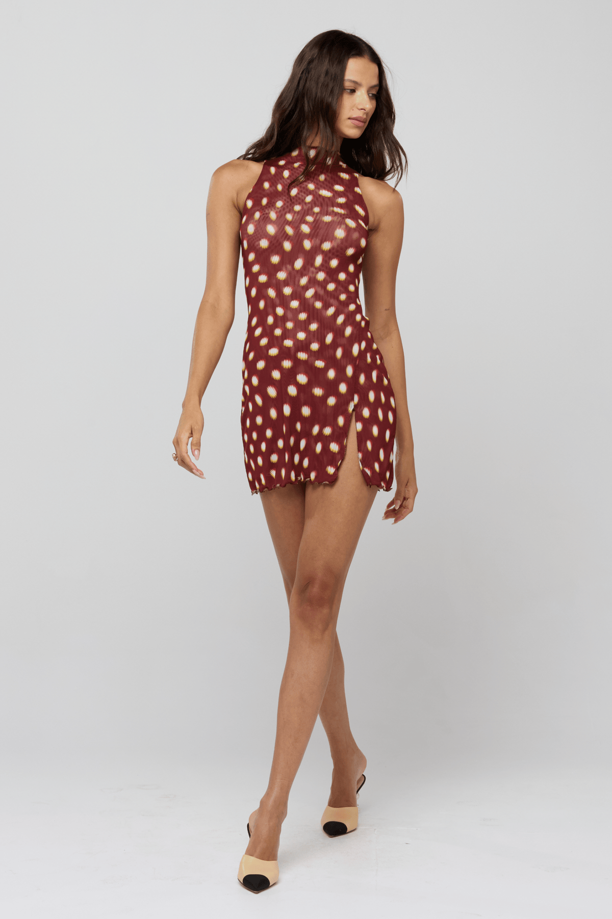 This is an image of Savannah Mini in Spice - RESA featuring a model wearing the dress