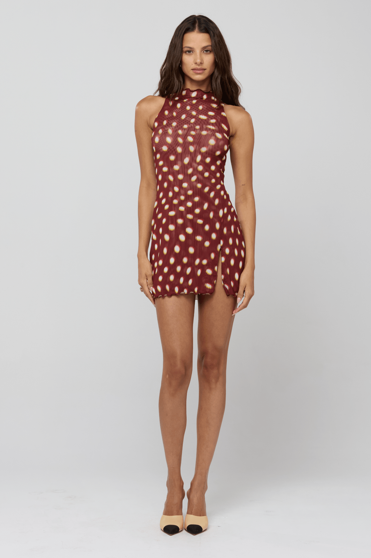 This is an image of Savannah Mini in Spice - RESA featuring a model wearing the dress