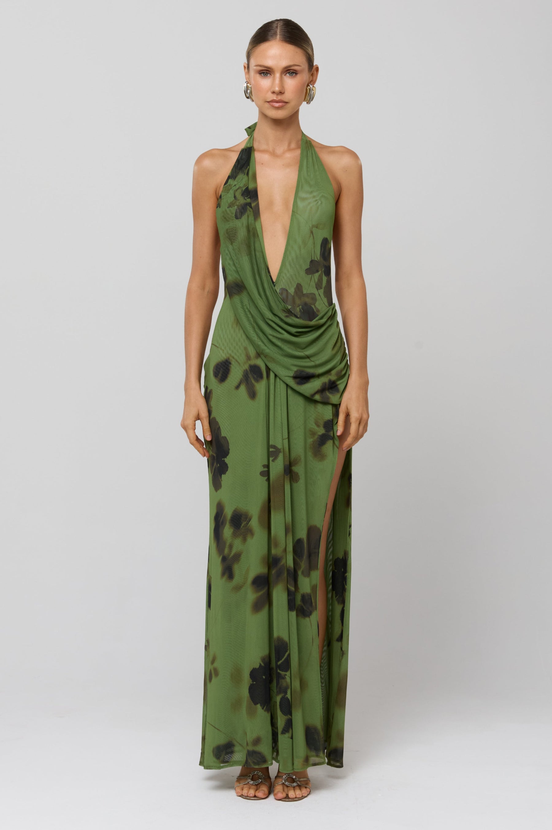 This is an image of Scarlett Dress in Evergreen - RESA featuring a model wearing the dress
