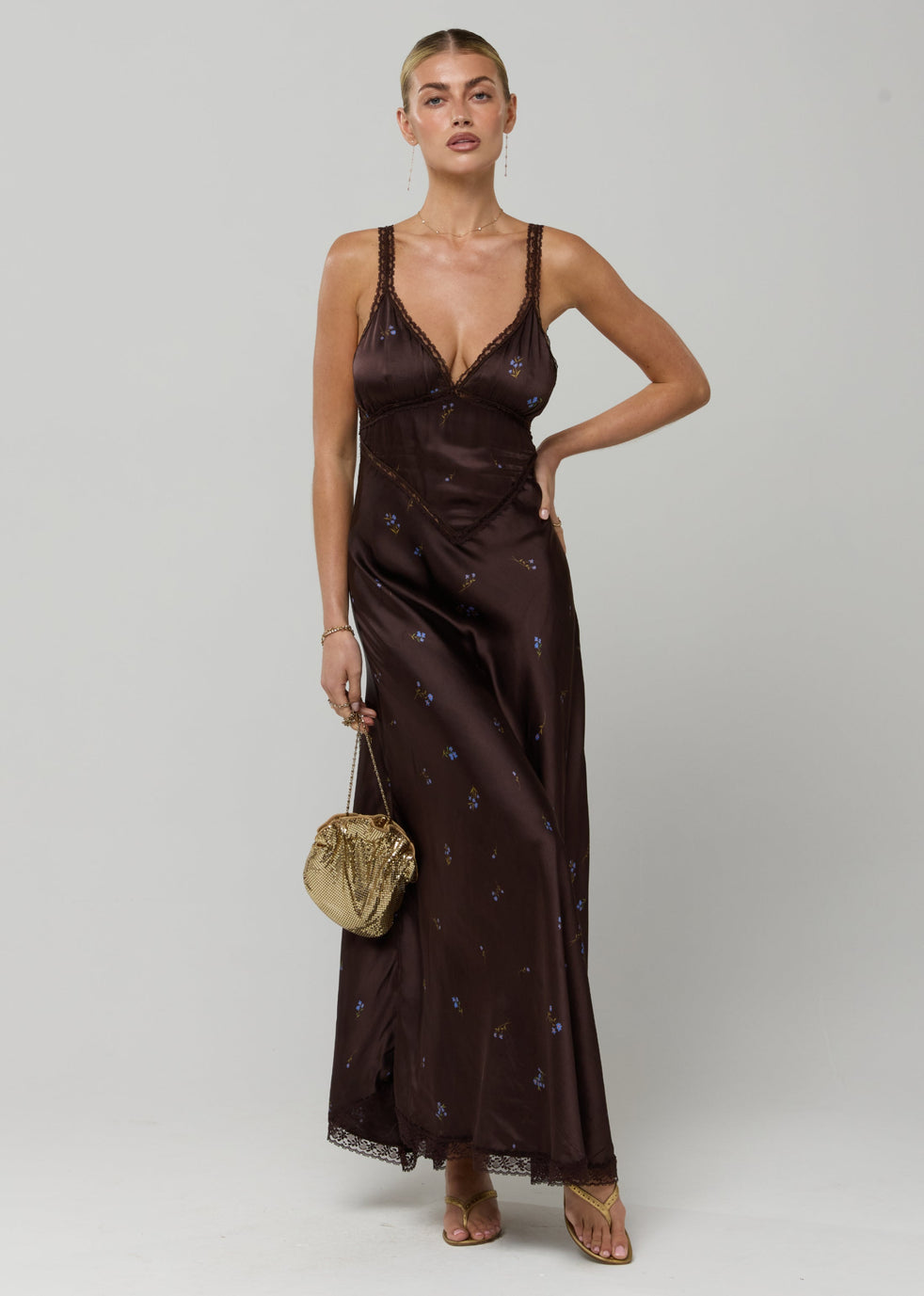 burgundy floral midi dress Floral Printed Woven Maxi Dress Large / Burgundy main image 1