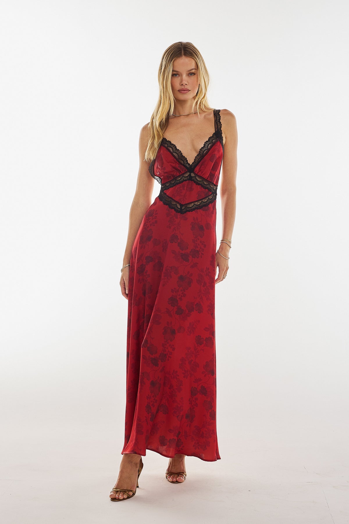 This is an image of Selena Dress in Red Currant - RESA featuring a model wearing the dress