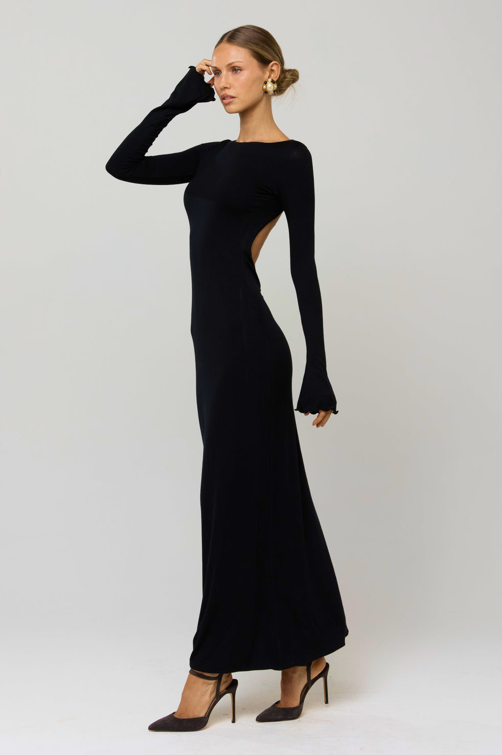 open lace back dress Black Knitted Rib Dress main image 0