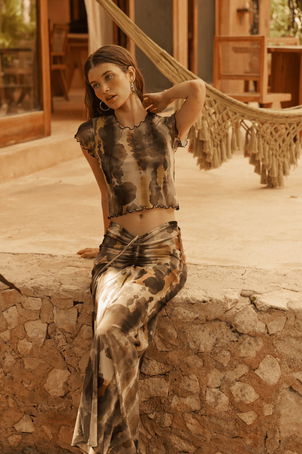This is an image of Ziggy Mesh Skirt in Dusk - RESA featuring a model wearing the dress
