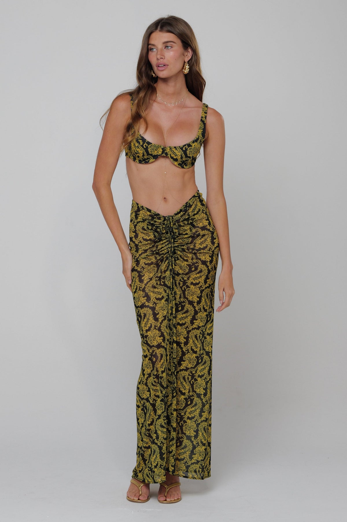 This is an image of Ziggy Mesh Skirt in Sorrento - RESA featuring a model wearing the dress