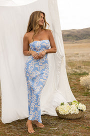 This is an image of Anna Slip in Malibu - RESA featuring a model wearing the dress