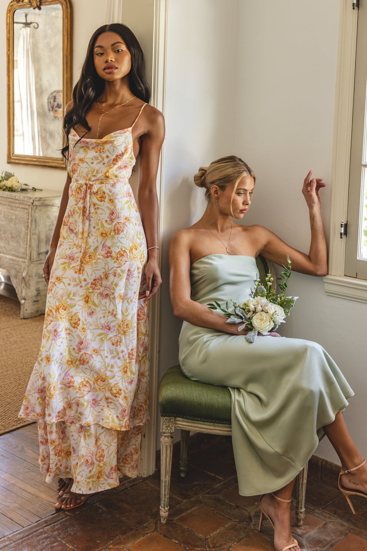 This is an image of Anna Slip in Sage - RESA featuring a model wearing the dress
