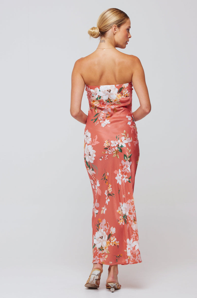 This is an image of Anna Slip in Terracotta Floral - RESA featuring a model wearing the dress