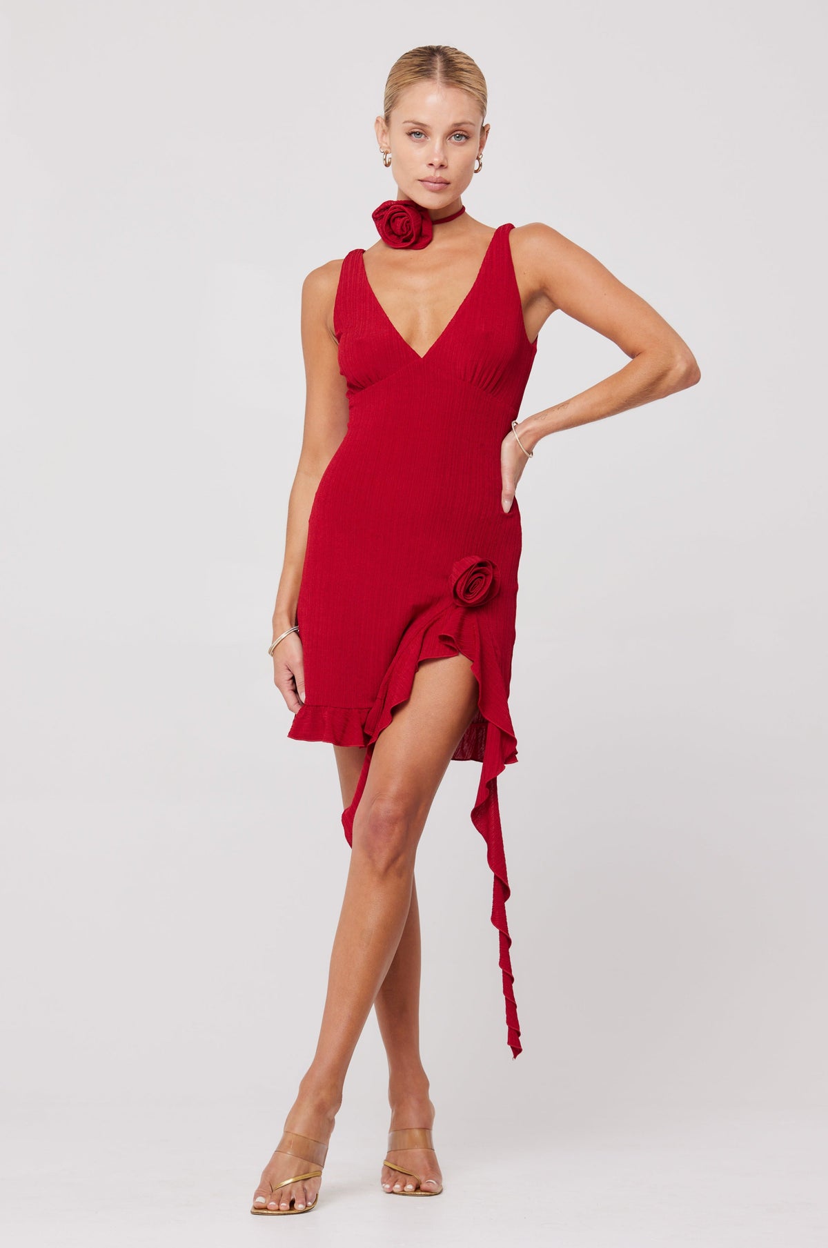 This is an image of Anyssa Mini in Ruby - RESA featuring a model wearing the dress
